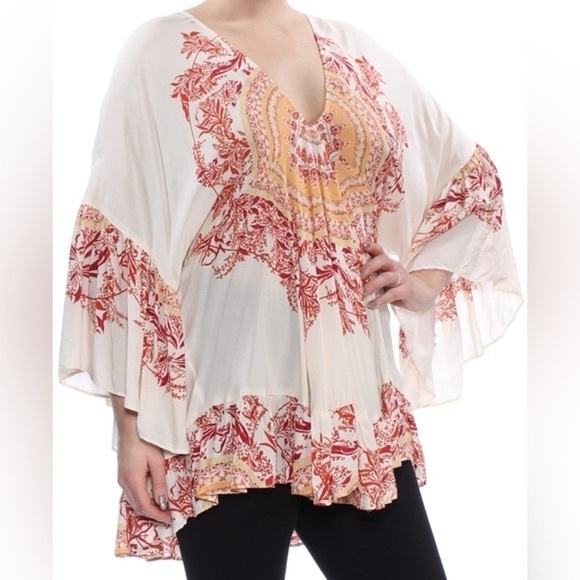 Free People Sunset Dreams Tunic Top Cream Boho Flowy Bollywood Small - Picture 2 of 12